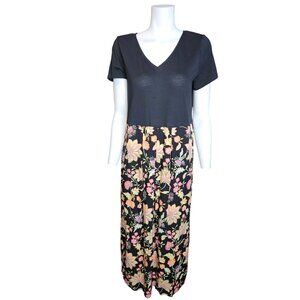 J. Jill Pullover Floral Mixed Media Maxi Dress Women M Petite Pockets Side Slit